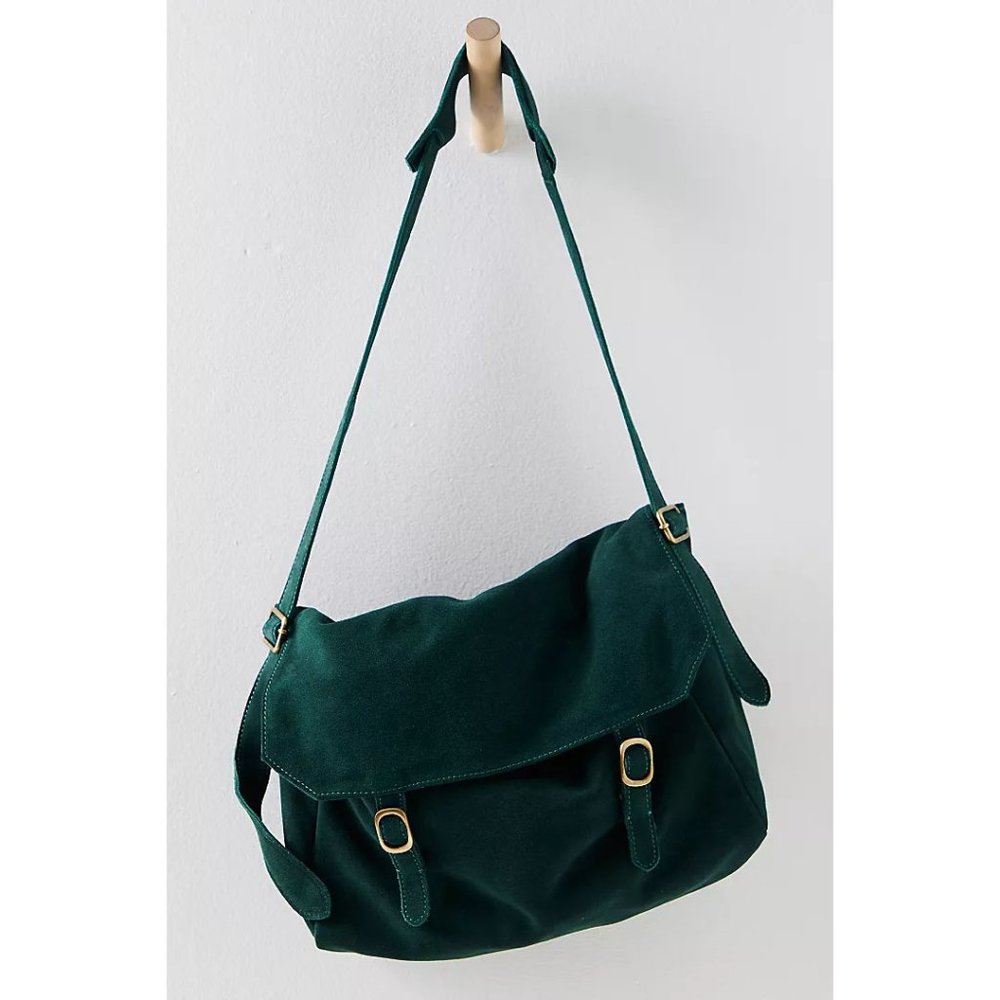 🆕 FREE PEOPLE Zahara Suede Messenger Bag / Enchanted Forest
